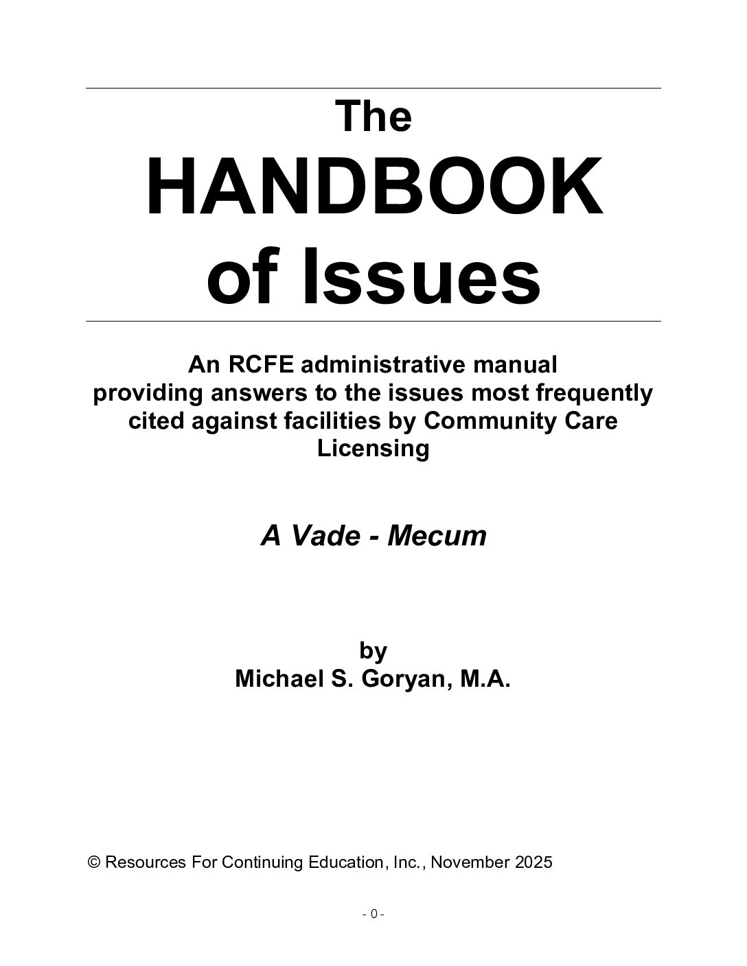 Handbook of Issues 2025/2026…an RCFE “defense” manual